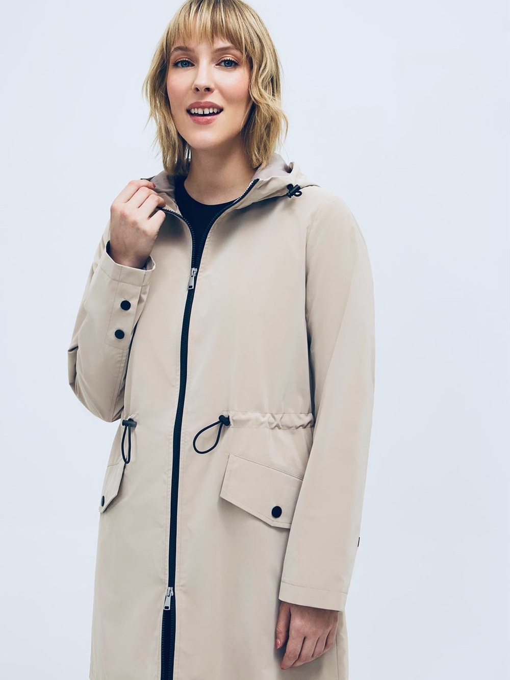 Suzy Shier Cream Hooded Long Raincoat XL